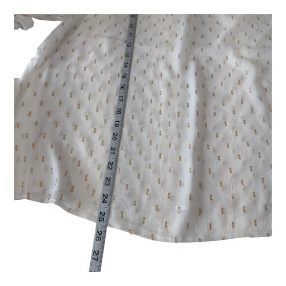 Express White & Gold Swiss Dot Blouse Shirred Mock Neck & Elastic Cuffs SZ XL - Picture 6 of 13